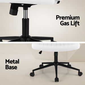 Criss Cross Vanity Chair | With Wheels | PU Leather | Armless Swivel | White