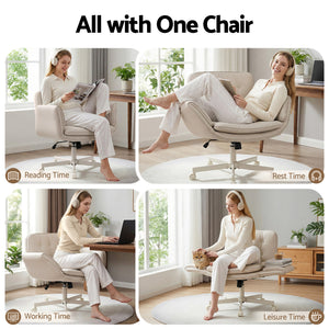 Cross-Legged Desk Chair | Wheels + Armrests | PU Leather | Swivel | Beige