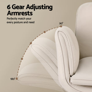 Cross-Legged Desk Chair | Wheels + Armrests | PU Leather | Swivel | Beige