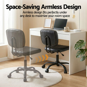 Armless Office Chair | PU Leather Swivel Desk Chair | Black