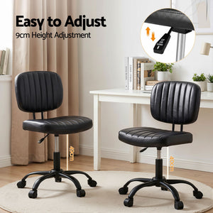 Armless Office Chair | PU Leather Swivel Desk Chair | Black