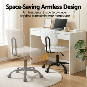 Armless Office Chair | PU Leather Swivel Desk Chair | White