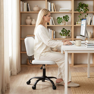 Armless Office Chair | PU Leather Swivel Desk Chair | White