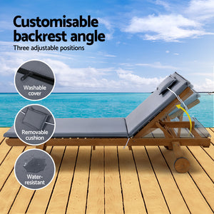 Sun Lounge | Wooden Lounger | Outdoor Furniture | Day Bed Wheels | Patio Grey