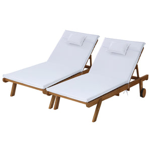 2x Sun Lounge | Wooden Lounger | Outdoor Furniture | Day Bed | Wheel Patio | White