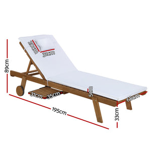 2x Sun Lounge | Wooden Lounger | Outdoor Furniture | Day Bed | Wheel Patio | White