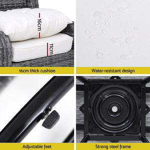 Gardeon 3PC Outdoor Furniture | Bistro Set | Lounge Wicker | Swivel Chairs | Table Cushion | Grey