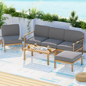 Outdoor Sofa Set 5-Seater | Wooden Lounge Setting | 6 Piece Garden Furniture