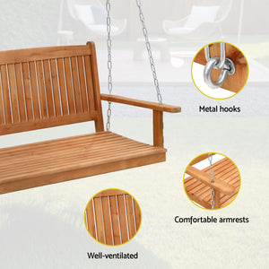 Wooden Outdoor Swing Chair | 2 Seater Hanging Seat with Black Stand