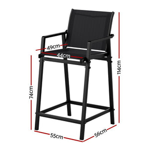 Outdoor Bar Stools Set 2pc | Steel Patio Dining Chairs | Black