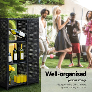 Outdoor Bar Table | Wicker Bistro Dining Glass Desk | Black Steel Frame