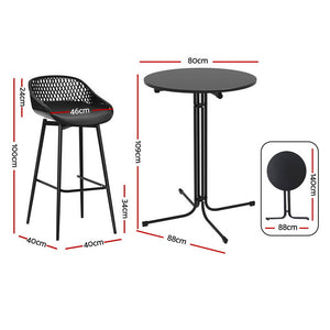 Outdoor Bar Set 3pc | Table + 2 Stools | Patio Bistro | Black