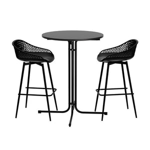 Outdoor Bar Set 3pc | Table + 2 Stools | Patio Bistro | Black