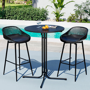 Outdoor Bar Set 3pc | Table + 2 Stools | Patio Bistro | Black