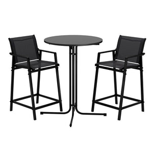 Outdoor Bar Set 3pc | Steel Table + 2 Bar Stools | Black