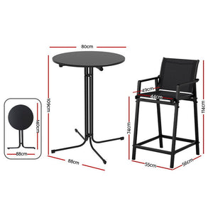 Outdoor Bar Set 3pc | Steel Table + 2 Bar Stools | Black