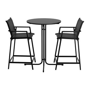 Outdoor Bar Set 3pc | Steel Table + 2 Bar Stools | Black