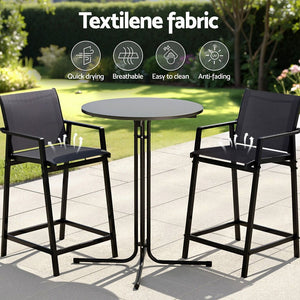Outdoor Bar Set 3pc | Steel Table + 2 Bar Stools | Black