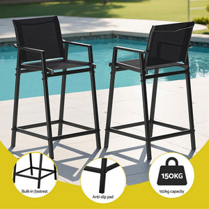 Outdoor Bar Set 3pc | Steel Table + 2 Bar Stools | Black