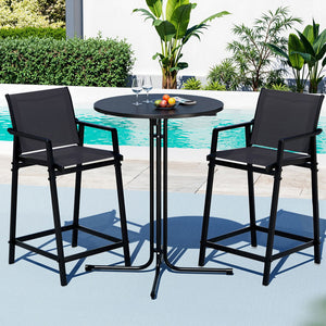 Outdoor Bar Set 3pc | Steel Table + 2 Bar Stools | Black