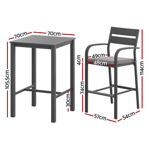Gardeon Outdoor Bar Set | 3PCS | Bistro Table + Stools | Aluminium | Black