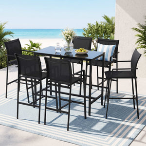 Outdoor Bar Set | 7 Piece Steel Bistro Table & Stools | Black