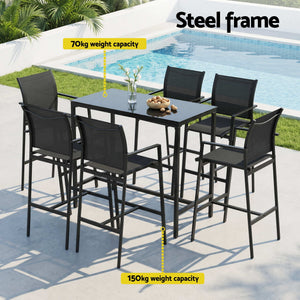 Outdoor Bar Set | 7 Piece Steel Bistro Table & Stools | Black