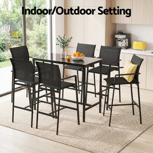 Outdoor Bar Set | 7 Piece Steel Bistro Table & Stools | Black