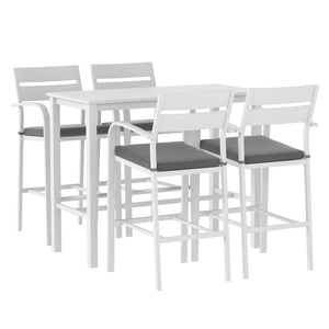 Gardeon Outdoor Bar Set 5-Piece Patio Dining Chairs Aluminium Table Stools White