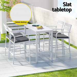 Outdoor Bar Set | 5 Piece Aluminium Table & Stools | White