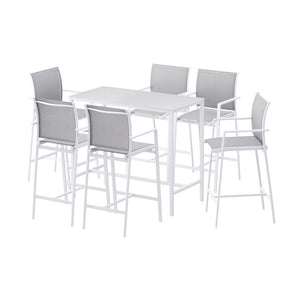 Outdoor Bar Set 7pc | Steel Table + Stools/Chairs | White