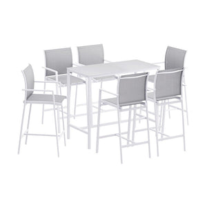 Outdoor Bar Set 7pc | Steel Table + Stools/Chairs | White