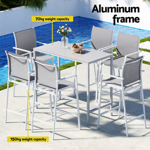 Outdoor Bar Set 7pc | Steel Table + Stools/Chairs | White
