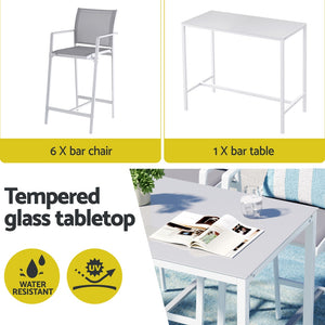 Outdoor Bar Set 7pc | Steel Table + Stools/Chairs | White
