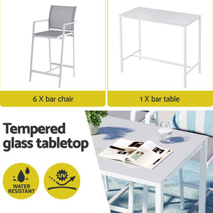 Outdoor Bar Set 7pc | Steel Table + Stools/Chairs | White