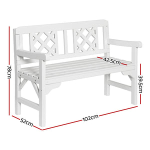Outdoor Garden Bench | Wooden Chair | 2 Seat | Patio Furniture | Lounge | White
