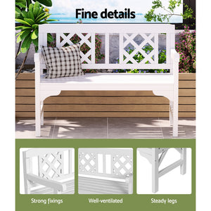 Outdoor Garden Bench | Wooden Chair | 2 Seat | Patio Furniture | Lounge | White