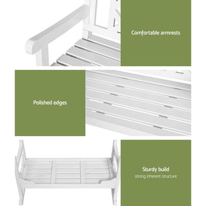 Outdoor Garden Bench | Wooden Chair | 2 Seat | Patio Furniture | Lounge | White
