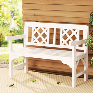 Outdoor Garden Bench | Wooden Chair | 2 Seat | Patio Furniture | Lounge | White