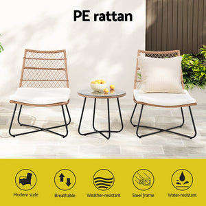 Outdoor Bistro Set | 3PC Wicker Patio Furniture | Brown