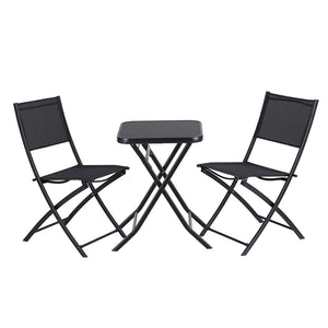 Folding Outdoor Bistro Set | Table + Chairs | Steel | Black