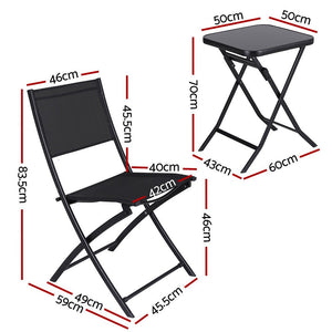 Folding Outdoor Bistro Set | Table + Chairs | Steel | Black