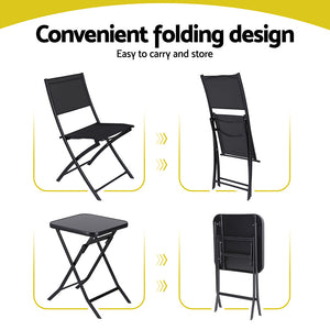 Folding Outdoor Bistro Set | Table + Chairs | Steel | Black
