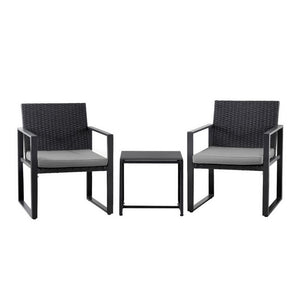 Gardeon Outdoor Bistro Set | 3PCS | Wicker Chairs + Table | With Cushions | Black
