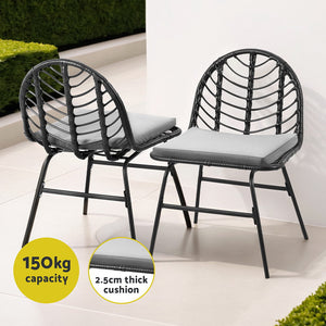 Outdoor Chairs | Set of 2 | Wicker Dining Lounge Patio Furniture | Black