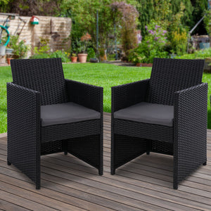 2PC Outdoor Dining Chairs | Patio Furniture | Wicker Garden Cushion | Hugo