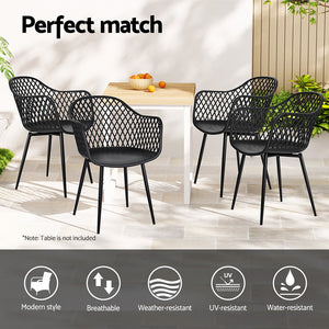 4PC Outdoor Dining Chairs | PP Lounge Chair | Patio Furniture | Garden | Black