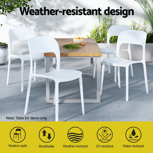 Outdoor Dining Chairs 4pc | Stackable PP Patio Furniture | White