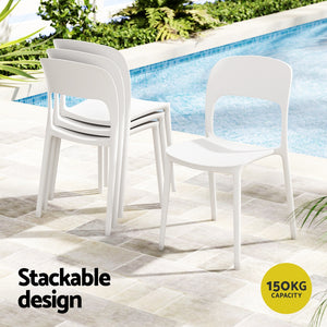 Outdoor Dining Chairs 4pc | Stackable PP Patio Furniture | White