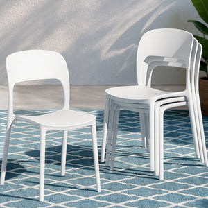 Outdoor Dining Chairs 4pc | Stackable PP Patio Furniture | White